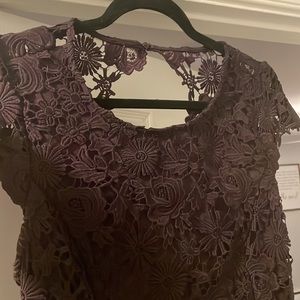 Lulus dark purple crochet overlay open back mini dress size L